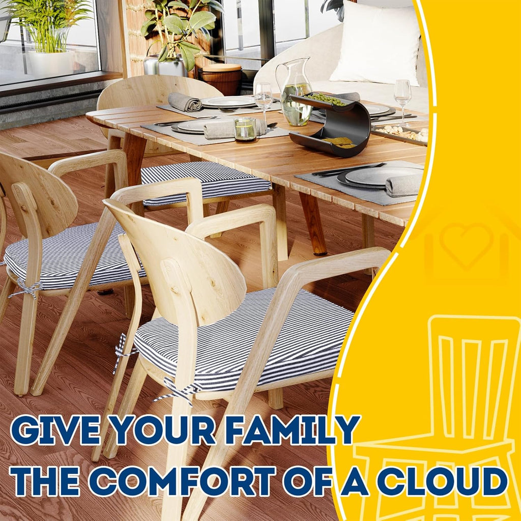 AAAAAcessories D-Shaped Chair Cushions, Featuring Ties and Removable, Machine-Washable Cover, 2'' Thick Seat Pads for Kitchen and Dining Rooms, 17'' x 16'', Pinstripe Dark Gray