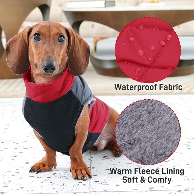 Warm Fleece Dog Coats for Medium Dogs,D-Rings Waterproof Puppy Jacket for Cold Winter,Red XL