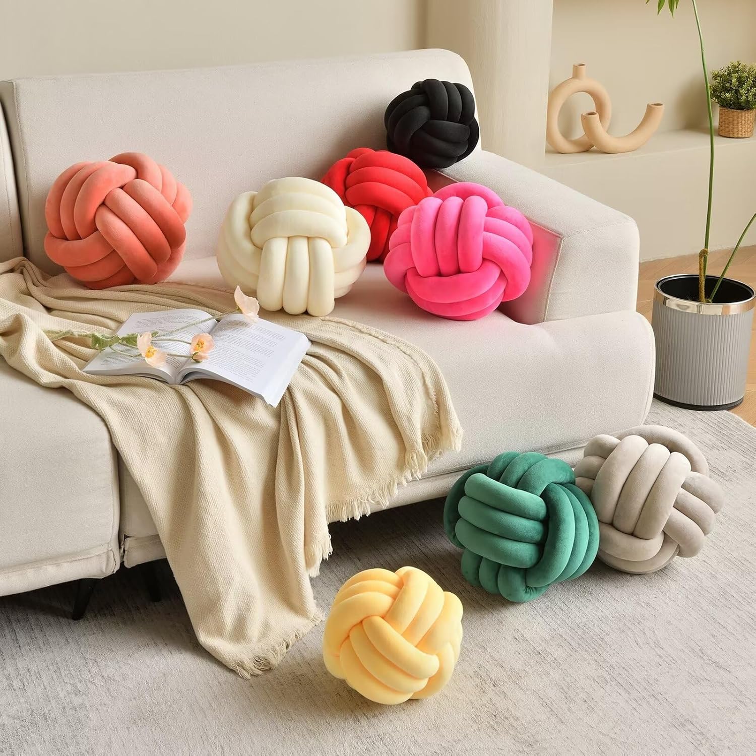 Decorative Throw Knot Pillow Ball for Home Chair Sofa Aesthetic Round Velvet Knotted Pillow Cushion (Green, 8 inch)