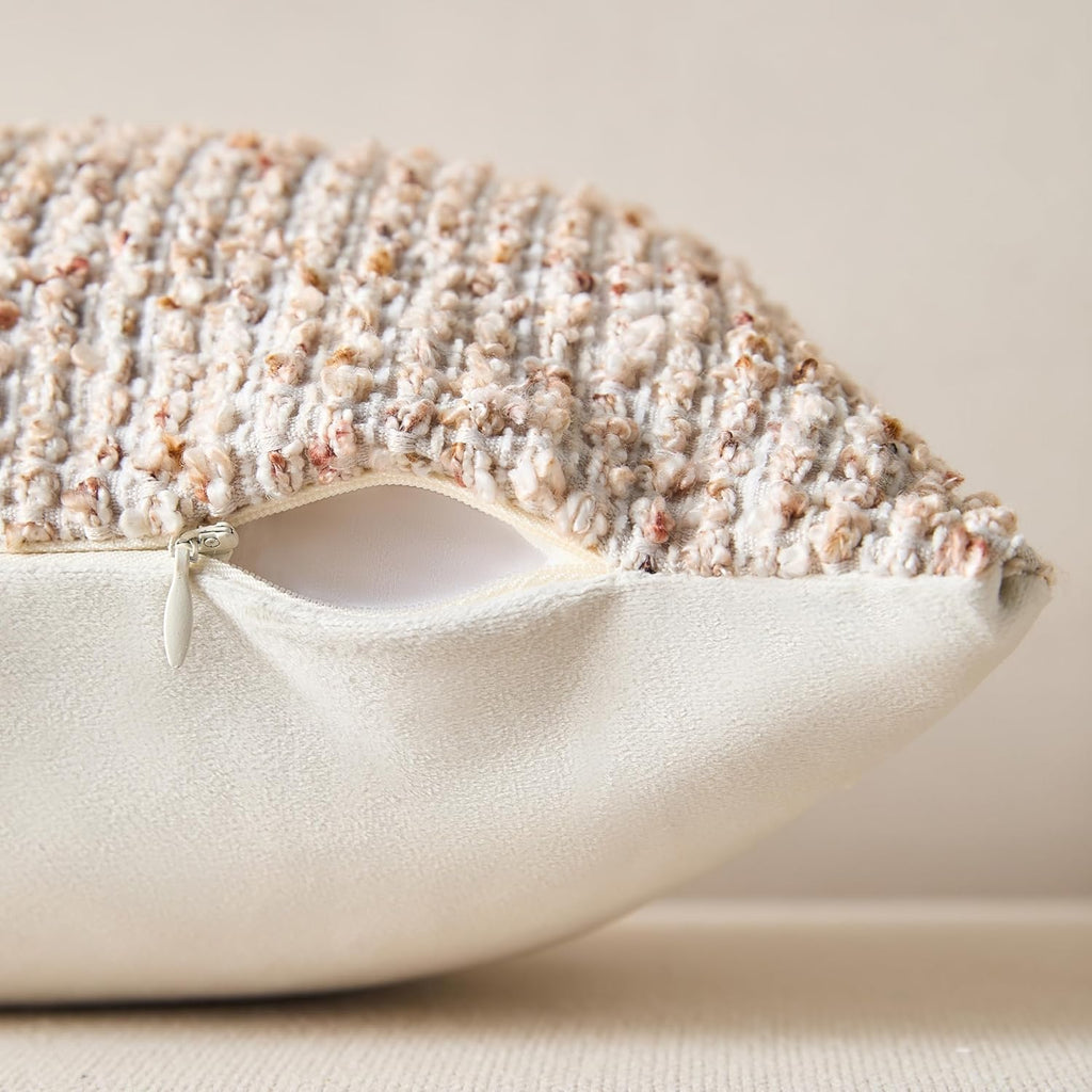 Decorative Couch Throw Pillow Covers 16x16 Beige Striped Soft Wool Pillow Covers Neutral Textured Boho Cushion Covers for Modern Farmhouse Sofa Bedroom Living Room Decor SY011-A16