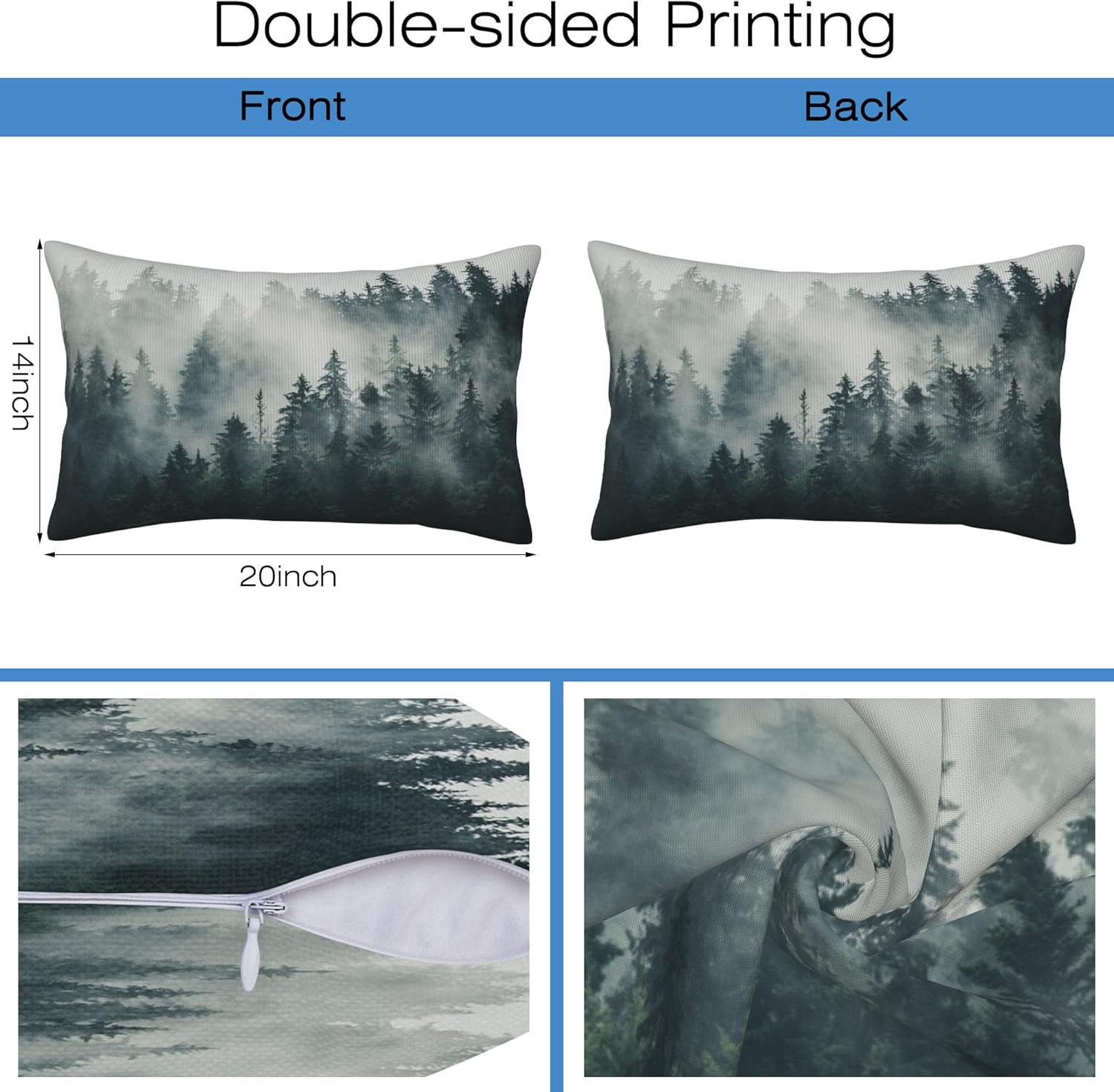 Misty Forest Throw Pillow Cover Case Foggy Forest Throw Pillows Set of 2 Super Soft Pillow Covers 20x12 Inches Farmhouse Home Decor for Living Room Bedroom Sofa Couch Cushion Cover