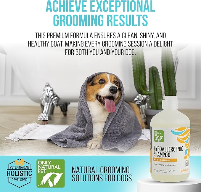 Only Natural Pet Hypoallergenic Shampoo with Aloe & Oatmeal for Dogs - Moisturizing Dog Shampoo and Ultra-Nourishing Care for Dry, Itchy, and Sensitive Skin - 16.9 oz