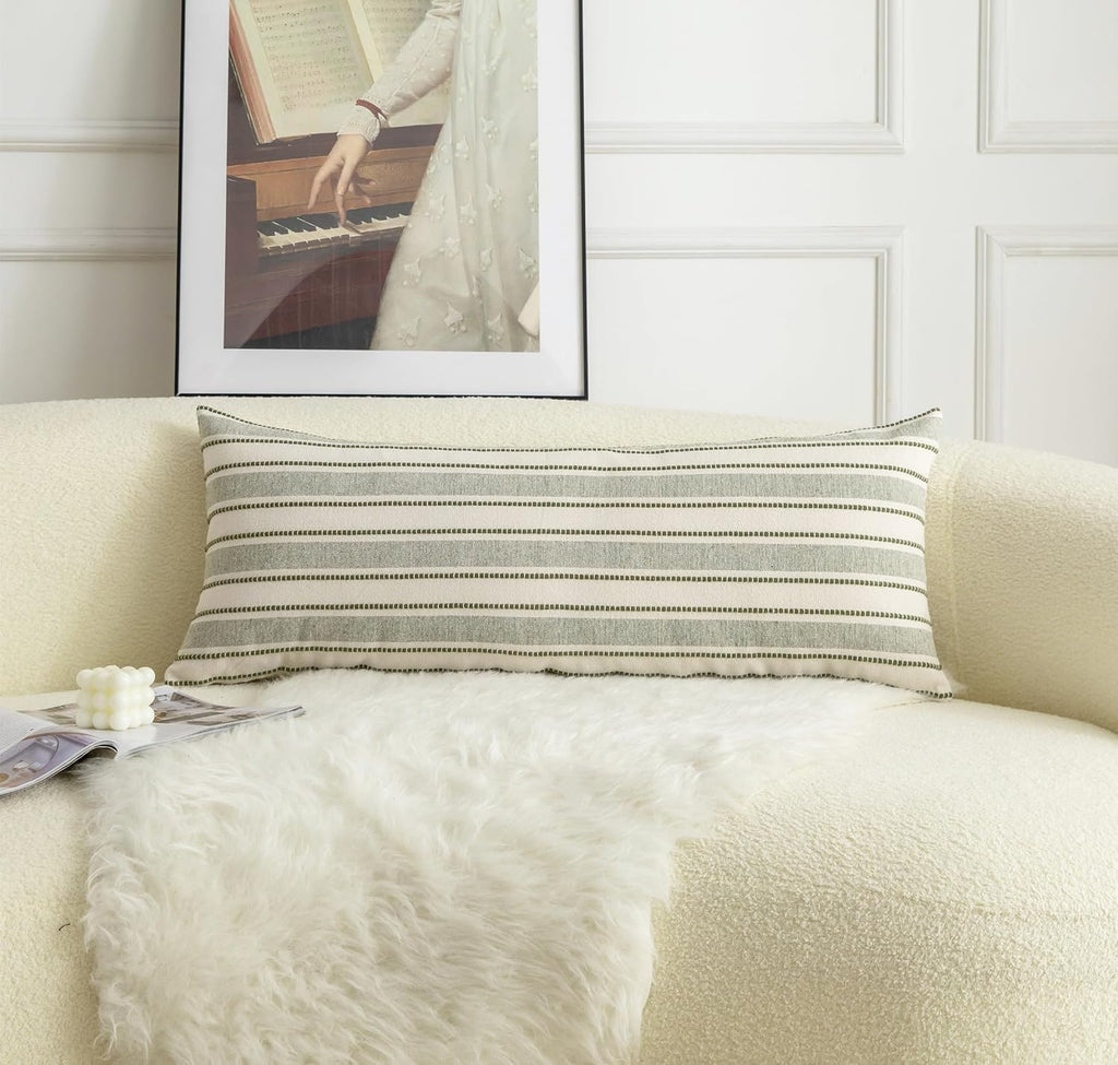 Decorative Boho Lumbar Pillow Covers, Modern Farmhouse Couch Pillowcase, 14 x 36 Long Accent Body Throw Pillow Covers, Sofa Bed Living Room Decor Cushion Case, Olive Green, Pack of 1