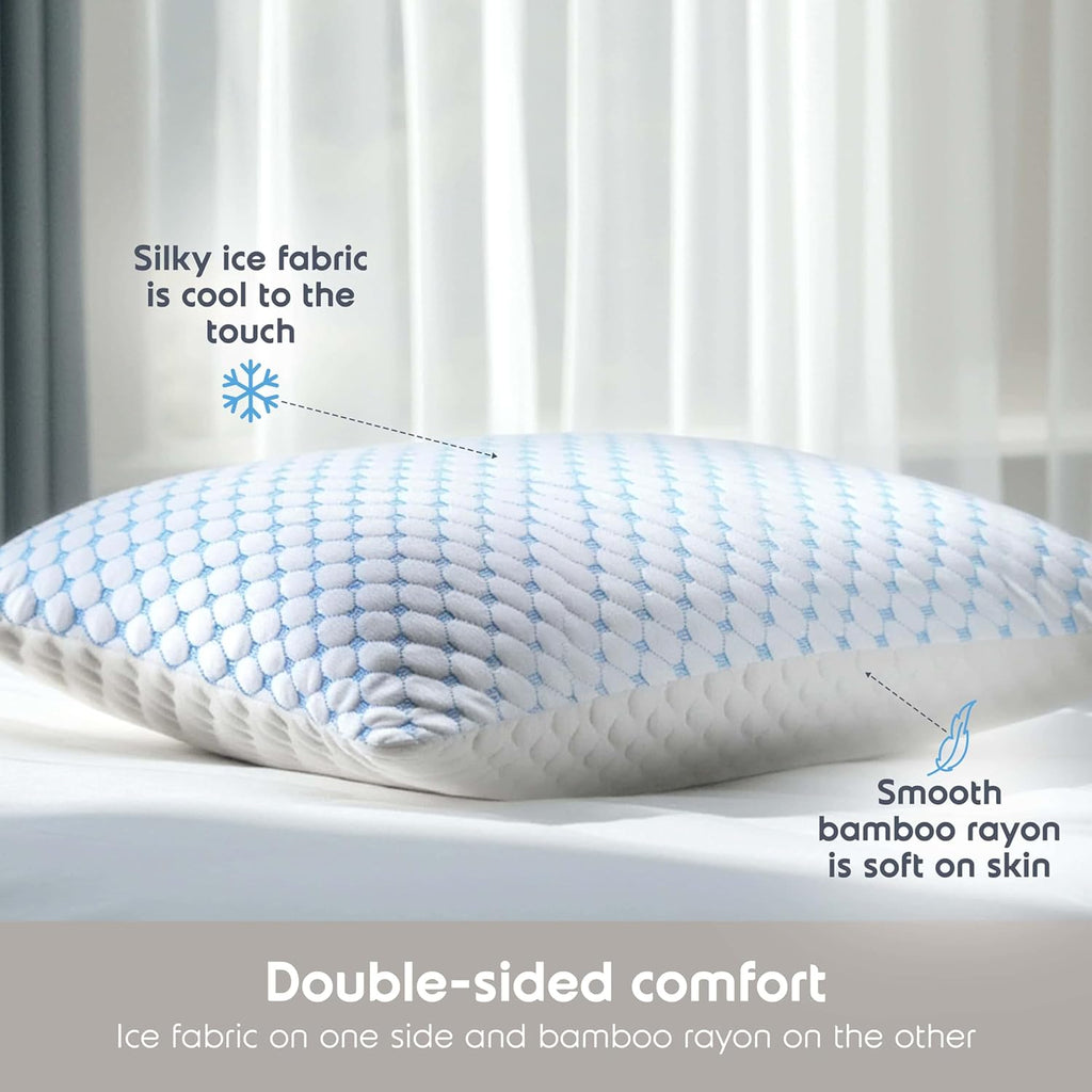 Nestl Cooling Memory Foam Pillow with Down Alternative Pillows Combo Set - Queen Size Set of 2, 1 Soft and 1 Firm, Adjustable for Side, Back, Stomach Sleepers, Breathable Washable Bed Cover, 20”x30”