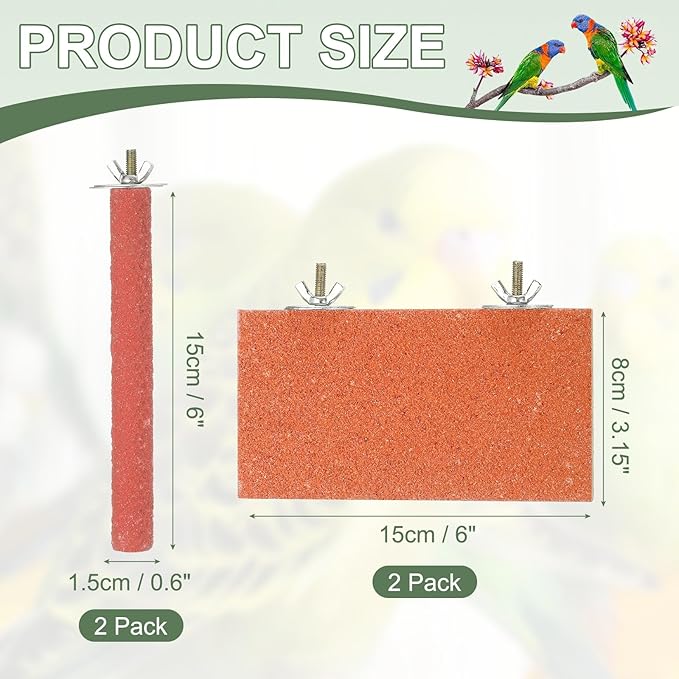 Bird Perch Stand, Wooden Parrot Perch Stand Toy, Paw Grinding Stick, Bird Cage Accessories, 6 x 3.15in (Orange, 2 Pcs) Birds Toys Intended for Cage/Parakeets/Conure/Budgie