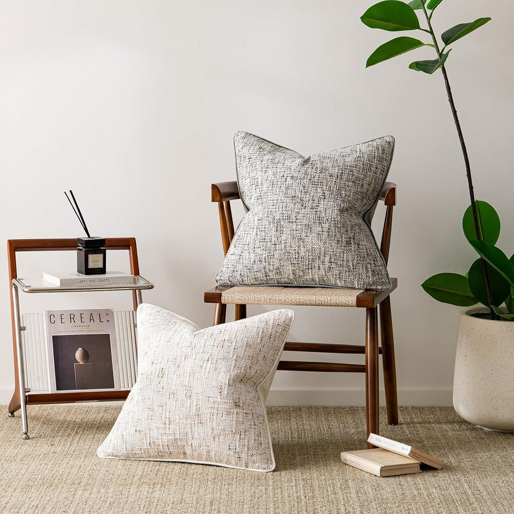 a moment Grey Reversible Pillow Covers 2 Pack - Farmhouse Chenille Throw Pillows, Neutral Textured Decorative Throw Pillow Covers with Border for Couch Sofa Bed (18x18 Inch, No Insert)
