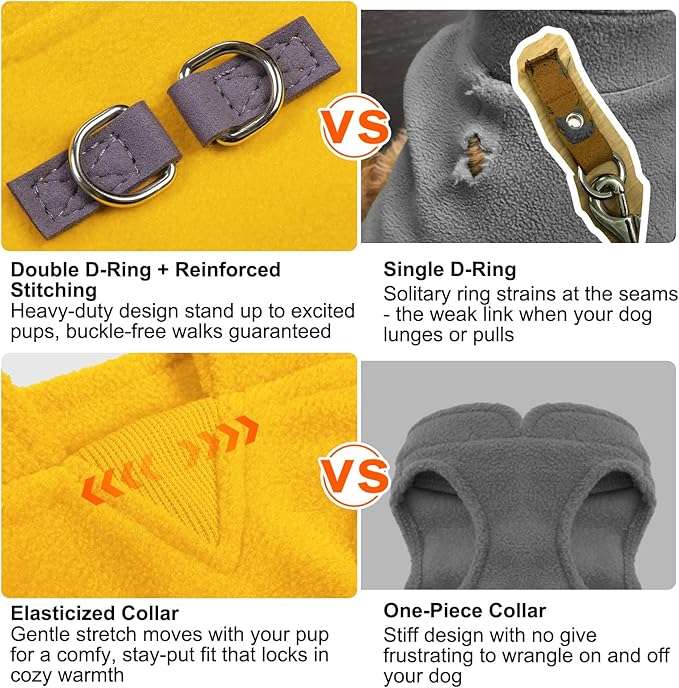 BEAUTYZOO Dog Fleece Vest Sweater Winter Jacket for Small and Medium Dogs with D-Ring Leash Cold Weather Coat Hoodie for XS S M Dogs Boy or Girls, Yellow S