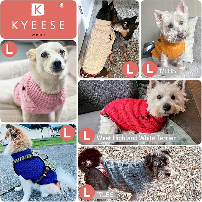 KYEESE Dog Sweater Warm Turtleneck Small Dogs Sweater Stretchy Knitwear Cat Clothes with Gingham Patchwork Comfy Pet Coat for Fall Winter Cold Weather Soft Pullover Dog Sweaters for Small Dogs Girl