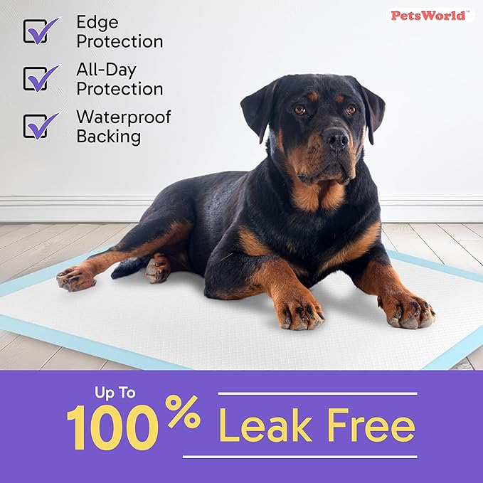 PetsWorld XL Dog Pee Pads 30"x36", 2,400-Count – Heavy Duty, Leak-Proof Potty Training Pads for Puppies & Large Dogs, Super Absorbent, Quick-Dry Disposable Pads with Odor Control