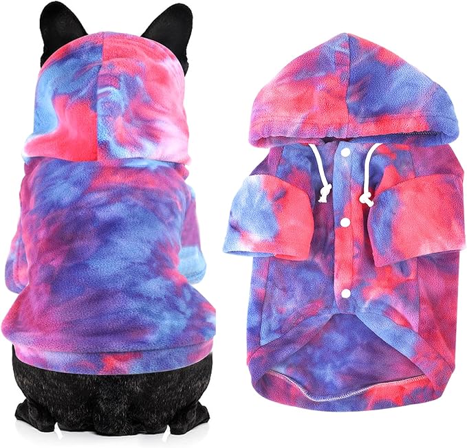 Mklhgty Tie Dye Dog Hoodie, Winter Coat for Small Dogs - Ultra-Soft Adjustable Warm Hood, Breathable Comfort Fabric for Daily Use