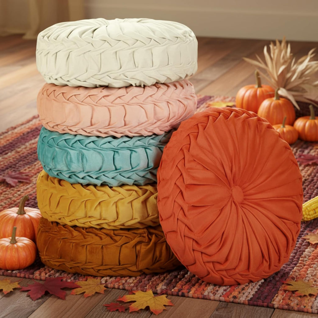 Yerliker 6 Pcs Floor Pillow Cushions 15inch Round Velvet Throw Pillows Colorful Flexible Cushions Alternative Pillows for Couch Chair Living Room Bedroom Home Office Decor(Saffron Yellow Color)