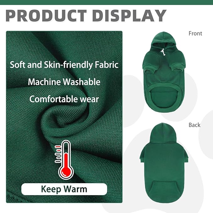 KOOLTAIL Basic Dog Hoodie - Soft & Warm Pet Hoodie Sweater with Leash Hole and Pocket, Dog Winter Coat, Cold Weather Clothes Sweatshirt for Small Medium Large Dogs Puppy Cat Boys Girls Deep Green XS