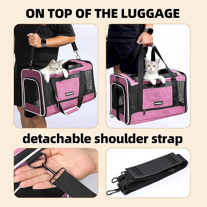 Cat Carrier Soft-Sided 18x11x11 Inch Travel Bag for Medium Cats Over 15lbs, Small Dog Carrier Crate Top Entry Breathable Mesh Puppy 12 Pounds, Pet Rabbit Carrying Cage Kennel Collapsible Pink