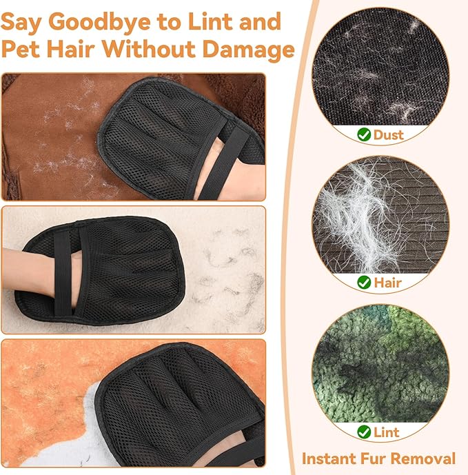 Pet Hair Remover Glove For Cats & Dogs 2pcs, Newly Upgraded Five-Finger Style Pet Hair Removal Tool Glove，Reusable Pet Hair Remover Electrostatic Gloves，Dog Hair Remover &Cat Hair Remover Clean Set