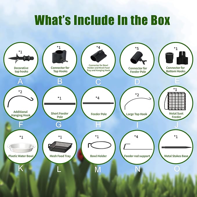 yosager Premium Bird Feeding Station Kit, 90" x 23" Birds Feeder Pole, Planter Hanger, Multi Feeder Hanging Kit with Metal Suet and Bath for Bird Watching, Attracting Wild Birds