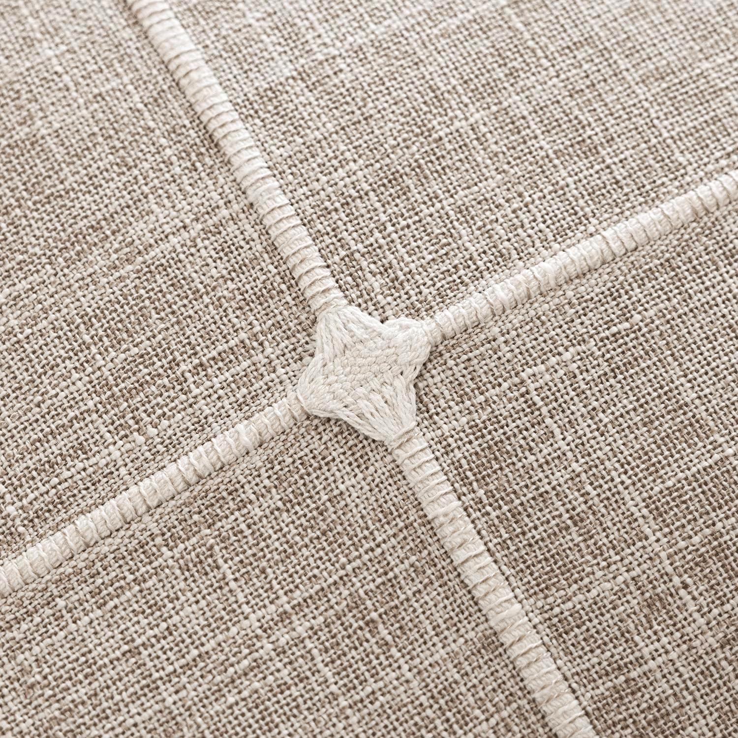 Foindtower Pack of 2 Decorative Faux Linen Jacquard Check Throw Pillow Covers Farmhouse Cushion Cover with Grid Textured Accent Pillowcase for Couch Sofa Bed Living Room Home Decor,18×18 Inch,Beige