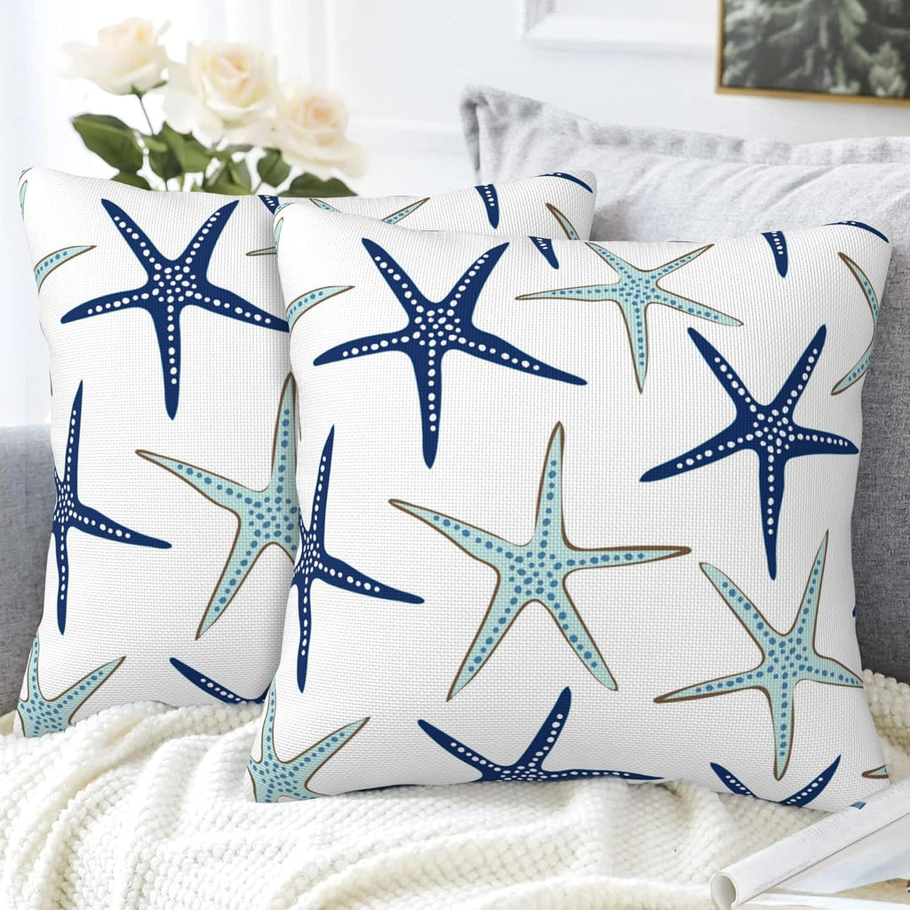 Throw Pillow Covers Nautical Starfish Pillow Covers 20x20 Inch Set of 2 Navy Blue and Turquoise Sea Stars Throw Pillows Decorative Pillow Cases Cushion Covers for Bedroom Livingroom