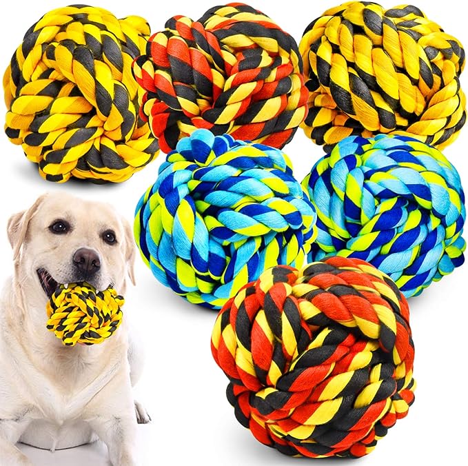 SHARLOVY Dog Toys for Aggressive Chewers, Dog Balls for Large Breeds, Heavy Duty Cotton Rope Chew Toys with Tough Twisted for Medium Breeds, 6 Pack Indestructible Chew Toys