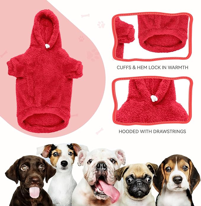 Fuzzy Dog Sweaters for Medium Dogs Dog Hoodie Soft Double-Sided Plush Fleece Pet Sweater Clothes Coats Pet Hoodie Sherpa Hooded Sweatshirt(Red-M)