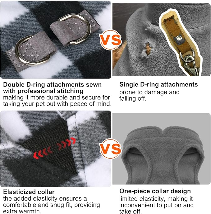 BEAUTYZOO Small Dog Sweater Fleece Vest Winter Jacket, D-Ring Leash Attachment for XS S Puppy Medium Sized Breeds Dogs, Cold Weather Dog Clothes Windproof Keep Warm, Classic White Plaid L