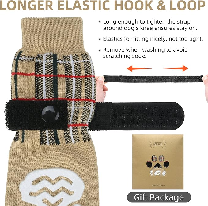 PUPTECK Anti Slip Dog Socks 2 Pairs with Double Grippers for Hardwood Floors, Shoes for Hot/Cold Pavement, Boots & Paws Protectors to Prevent Licking, Traction Booties for Senior Small Large Dogs