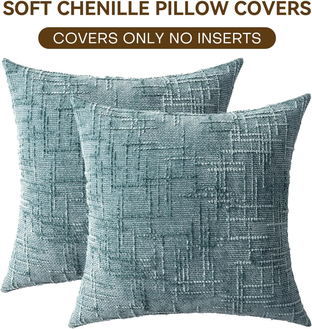 Decorative Throw Pillow Covers 16x16 Inch Set of 2, Soft Solid Farmhouse Chenille Couch Pillows, Spring Pillow Covers for Couch Sofa Bed Living Room Home Decor Pillowcase, Teal