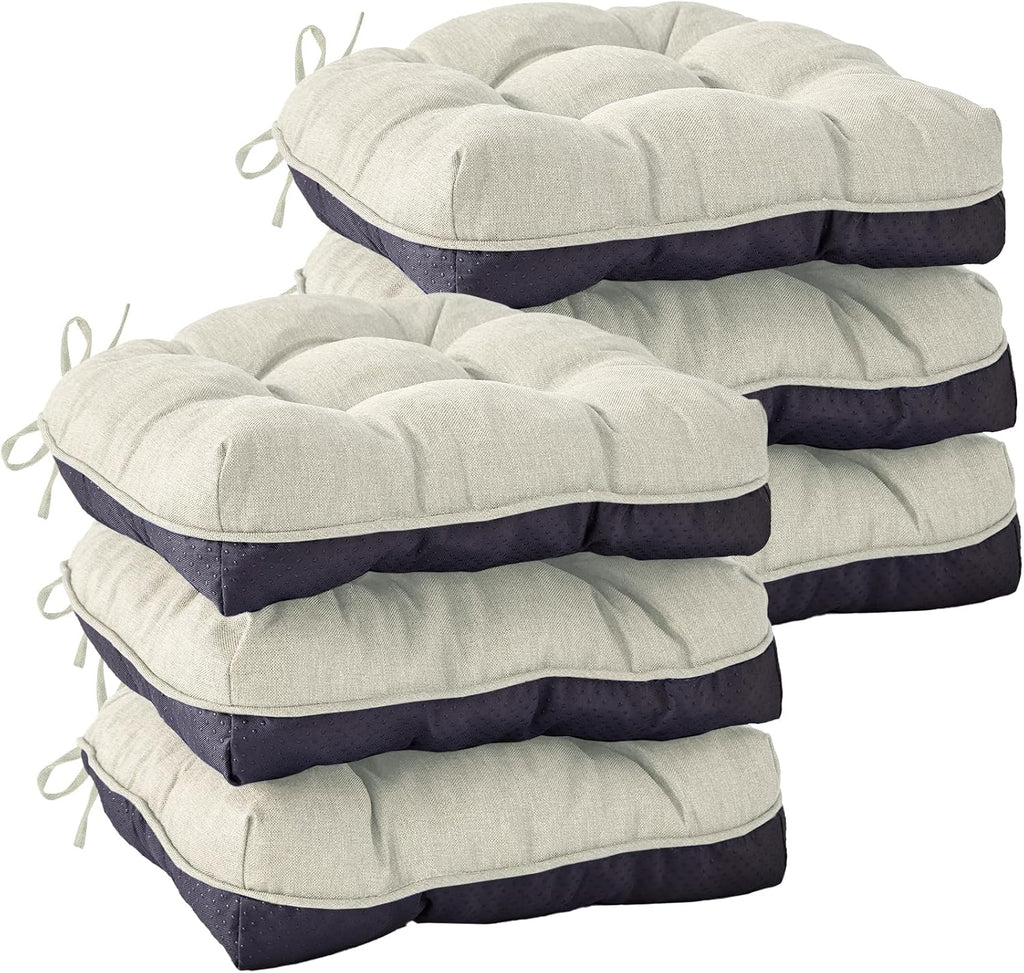 Chair Cushions for Dining Chairs, Seat Cushions for Kitchen Chairs, Indoor Seat Cushions with Ties, Tufted Foam Chair Pads, Non Slip Chair Cushions Set of 6, 15.5" x 15.5" x 4", Beige