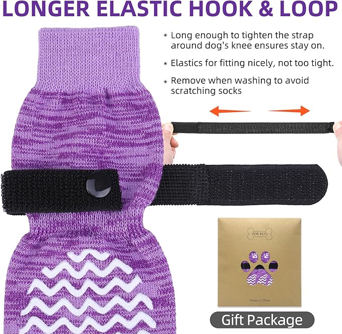 PUPTECK Anti Slip Dog Socks 2 Pairs with Double Grippers for Hardwood Floors, Shoes for Hot/Cold Pavement, Boots & Paws Protectors to Prevent Licking, Traction Booties for Senior Small Large Dogs