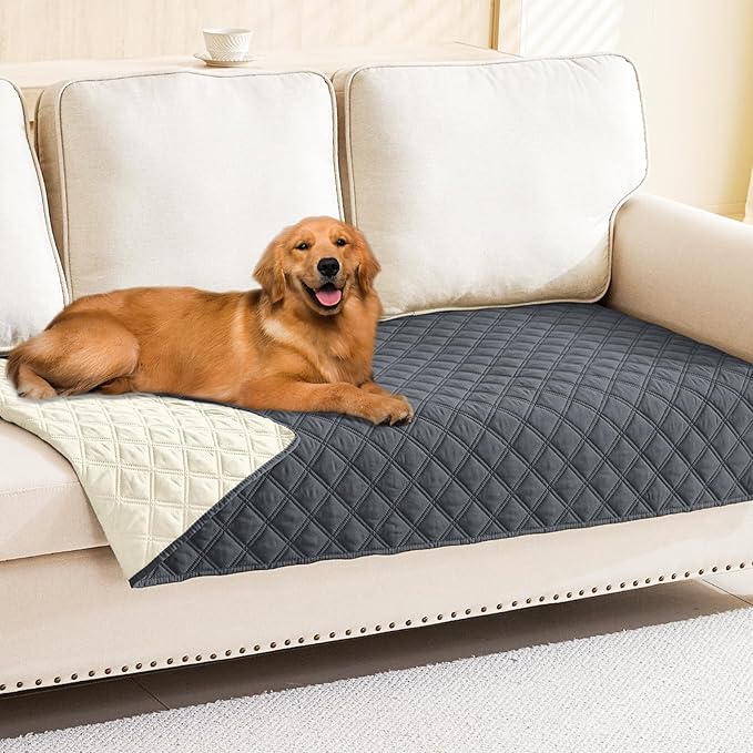 Smiry Waterproof Dog Bed Cover Pet Blanket, Soft Washable Dog Blanket for Furniture Bed Couch Sofa Reversible, Checkered (40"x90", Dark Grey/Beige)