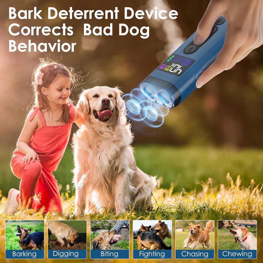 Dog Bark Deterrent Device, 65 FT Range,3X Ultrasonic Bark Deterrent Device & Ultrasonic Dog Trainer - Anti-Barking Device with Color Display, Safe & Effective Alternative to Bark Collars -Blue