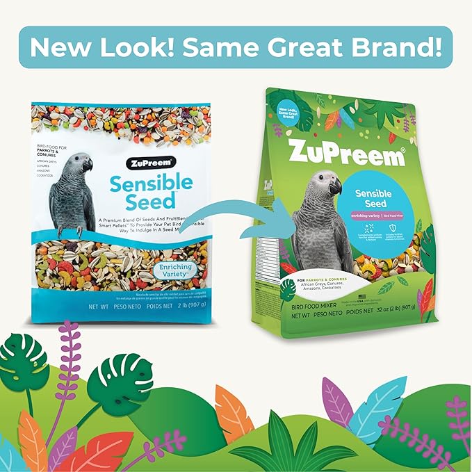 ZuPreem Sensible Seed Bird Food, Parrot, Conure, Caique, African Grey, Eclectus, Small Cockatoo, Seed and Pellet Blend for Medium Large Birds (ML, 2 lbs)