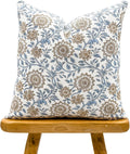 Designer Floral Print on Off White Linen Pillow Cover, Blue and Beige Pillow, Boho Décor Pillow, Decorative Throw Pillow Covers, Neutral Decor (Light Blue, 16x24)