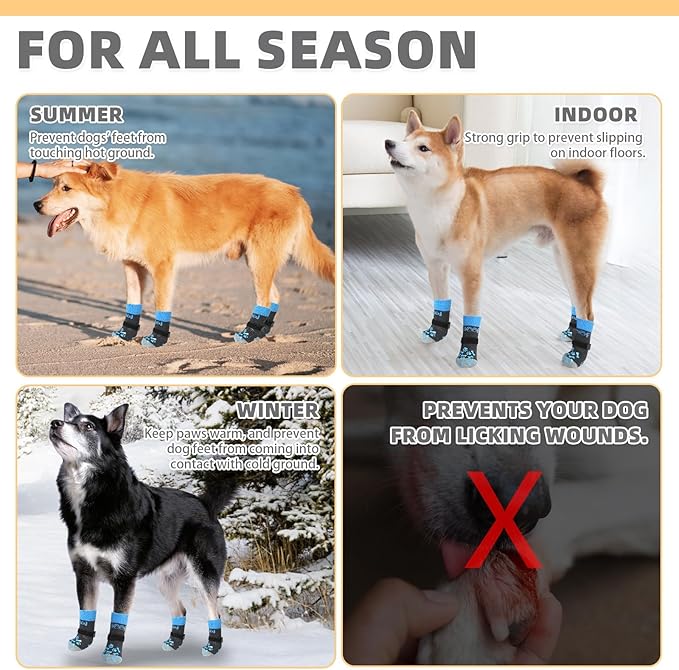 KOOLTAIL Dog Socks for Hot/Cold Pavement to Prevent Licking Paws,Dog Boots&Paw Protector for Hardwood Floors Anti Slip,Traction Control No Twist Grip Booties for Small Medium Large Senior Dogs L