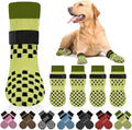 Non Slip Dog Socks to Prevent Licking Paws Grippy Socks for Senior Dog on Hardwood Floors Anti Slip Dog Socks for Christmas Holiday Double Side Paw Protector Prevent Scratching Green XXL
