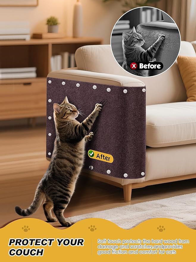 2PCS 39.4"x15.8" Cat Scratch Mat, Trimmable Self-Adhesive Carpet, DIY Climb Cat Scratcher for Furniture Couch or Wall Protector, Covering Cat Scratching Post Replacement Pads (Brown)