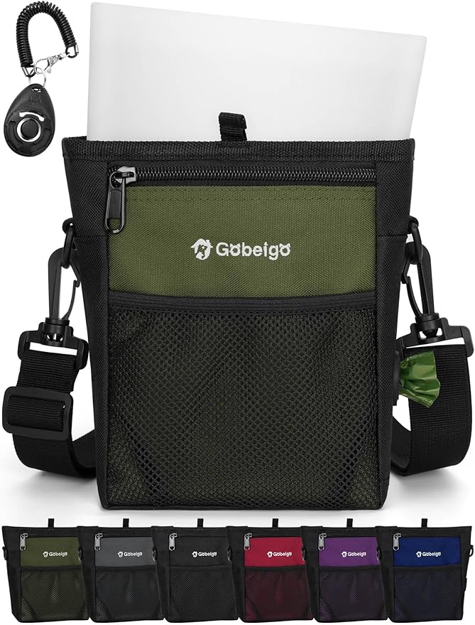 Gobeigo Dog Treat Pouch with Silicone Snack Bag, Front Pocket fits All Phones, 4 Cup Treat Bag with Training Clicker, Upgrade Stronger Magnetic Closure, 3 Ways to Wear Walking Fanny Pack (Army Green)