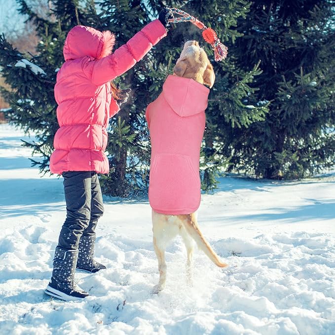 Dog Sweaters for Large Dogs,Dog Hoodie,Warm Fleece Sweatshirt with Hood & Pocket,Leash Hole,Cozy Cold Weather Pet Clothes Sweater Hoodie for Large Dogs(Pink,XL)