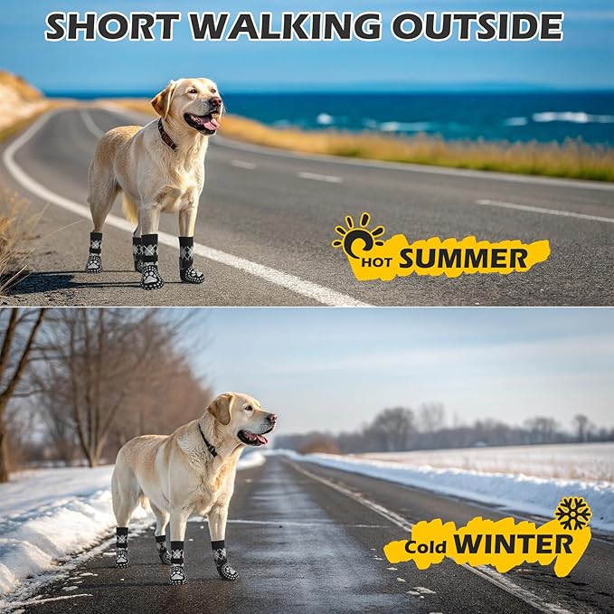 EXPAWLORER Dog Socks for Hot Pavement to Prevent Licking Paws, Plaid Non Slip Doggie Grippy Booties Shoes for Hardwood Floors, Boots & Paw for Small Medium Large Senior Dogs XL