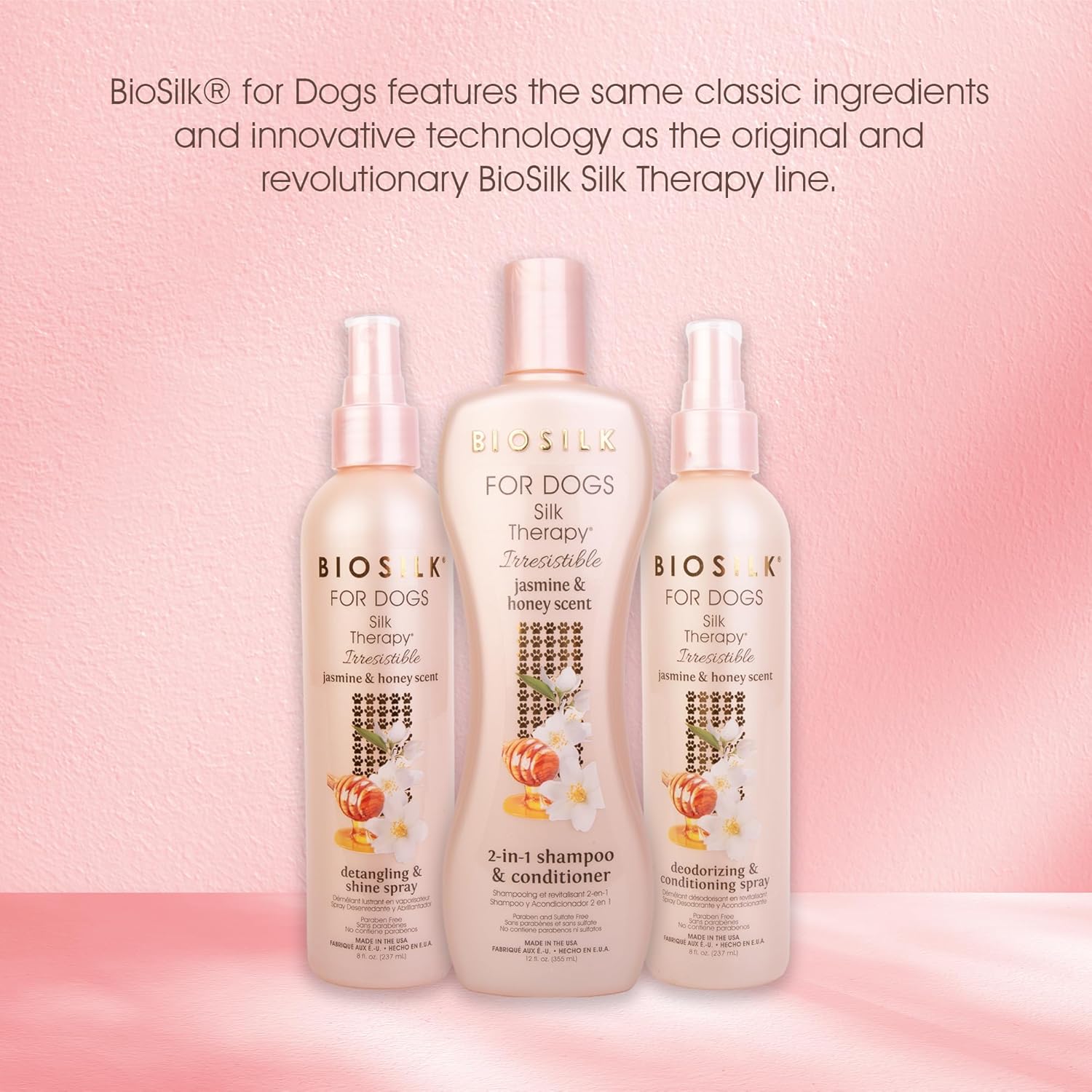 BioSilk for Dogs Silk Therapy Irresistible 2-in-1 Shampoo and Conditioner, Scented, Jasmine and Honey Scent, Paraben Free, Made in The USA, 12 Fl Ounces