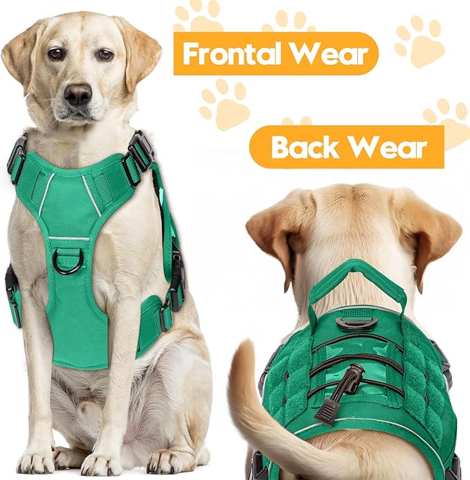 Heavy-Duty Tactical Dog Harness for Large Dogs, No Pull Adjustable Reflective Pet Vest with Molle System, K9 Military-Grade Control for Service Training, Outdoor & 10+ Breeds, Turquoise, Medium