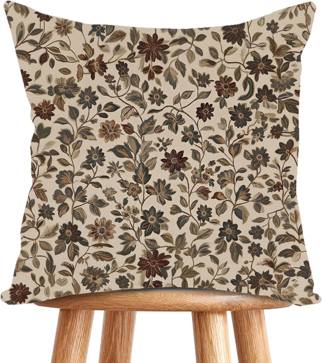 William Morris Abstract Vintage Floral Velvet Butterfly Design Throw Pillow Covers Home Decor, Retro Art Deco Pillowcase Cushion Cover for Bed Sofa Living Room, Square 18x18inch (Beige-Floral)