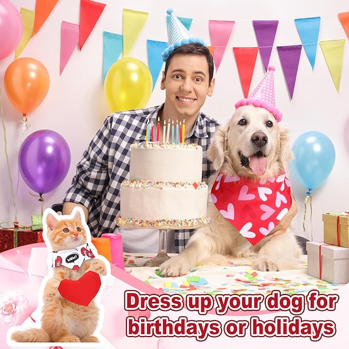 Aliceset 180 Pcs Valentine Dog Bandana Bulk Heart Bandanas for Dogs Adjustable Washable Pet Triangle Scarf Cute Red Pink Kerchief Bibs for Valentine‘s Day Pet Costume Accessories Decorations