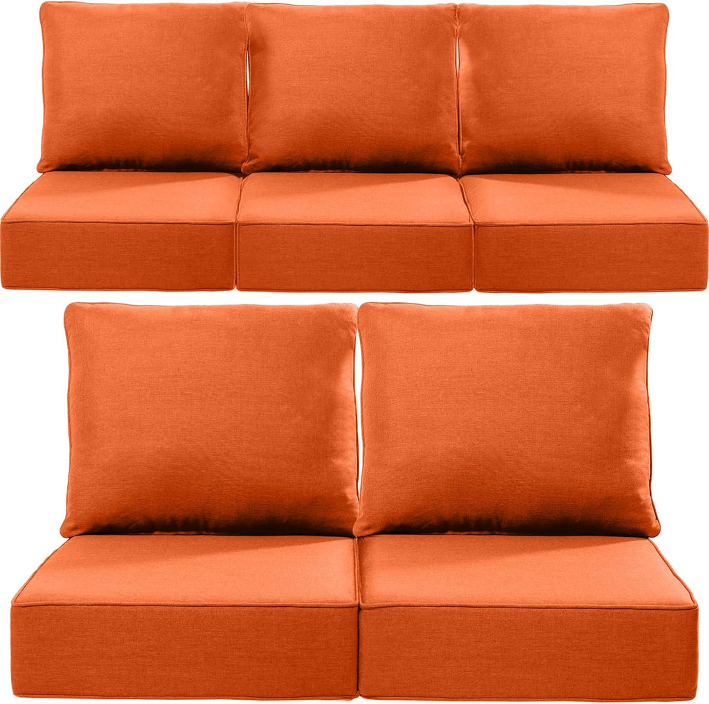 Luxury 22x24/22x25 6-Inch Outdoor Cushions for 5 Peice Patio Furniture Set - Set of 5 Water-Resistant Pillow for Dining Rocking Swivel Chairs Loveseat Couch Sectional Sofa - Orange