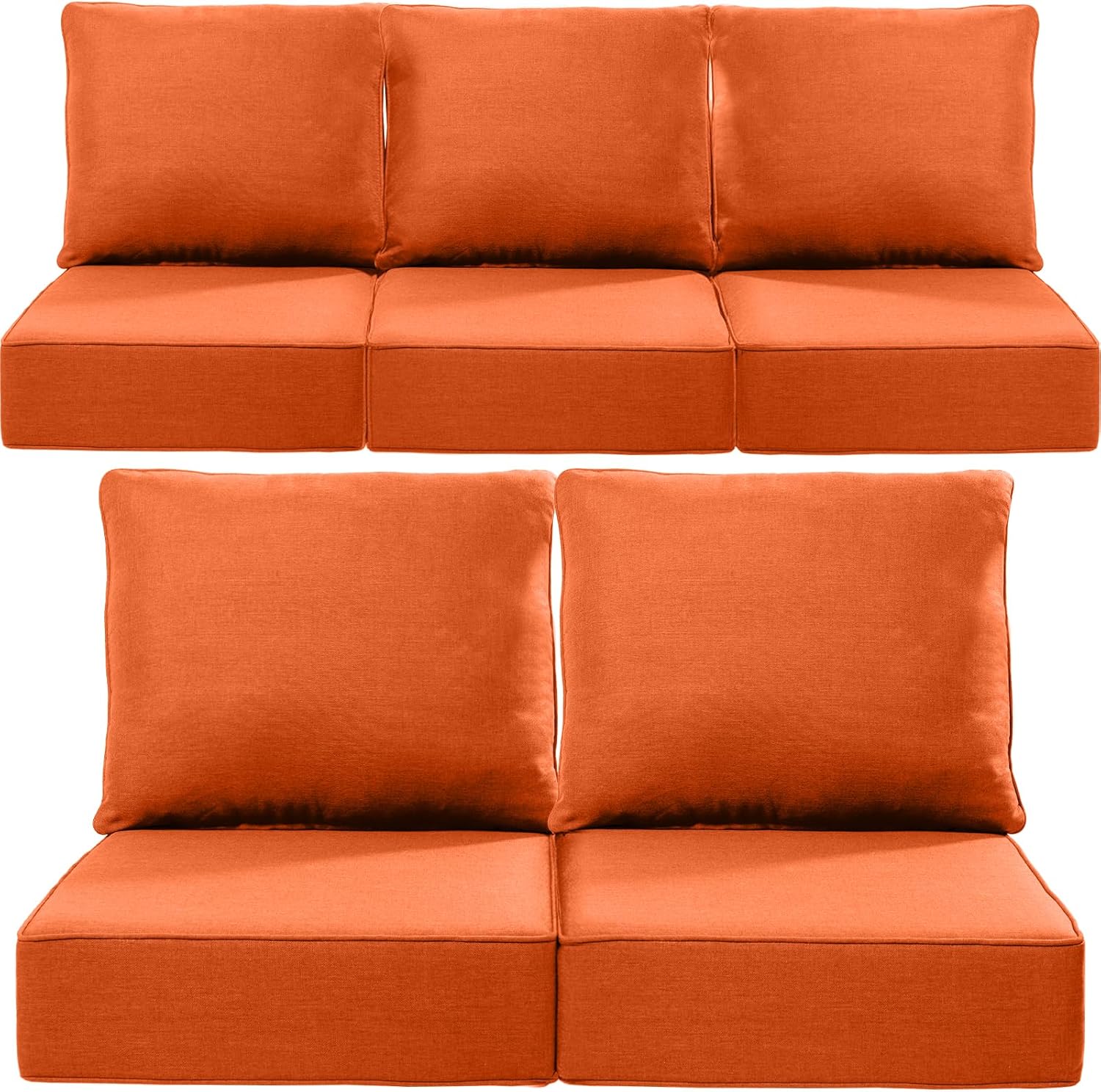 Luxury 22x24/22x25 6-Inch Outdoor Cushions for 5 Peice Patio Furniture Set - Set of 5 Water-Resistant Pillow for Dining Rocking Swivel Chairs Loveseat Couch Sectional Sofa - Orange