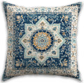Bohemian Pillow Covers | Vintage Floral & Carpet Design | Double Sided Blue White Decorative Pillowcases for Couch, Bed | Indoor Outdoor Boho Home Decor (White&Blue, 18x18inches)