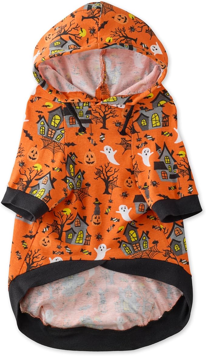 Rocky – The Orginal Lightweight Hooded TEE 100% Organic Cotton Dog Hoodie Pet Coat Sweater for Small, Medium, Large Dogs, Spooky, XX-Small