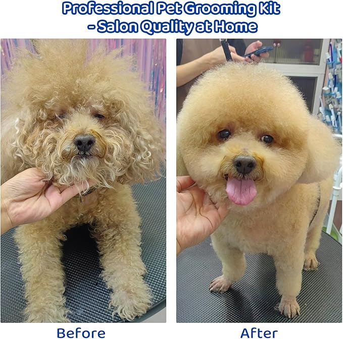 8-in-1 Dog Grooming Kit with Stainless Steel Scissors Professional Dog Trimmer for Grooming Ergonomic Curved Dog Grooming Scissors Perfect for Small and Large Dogs