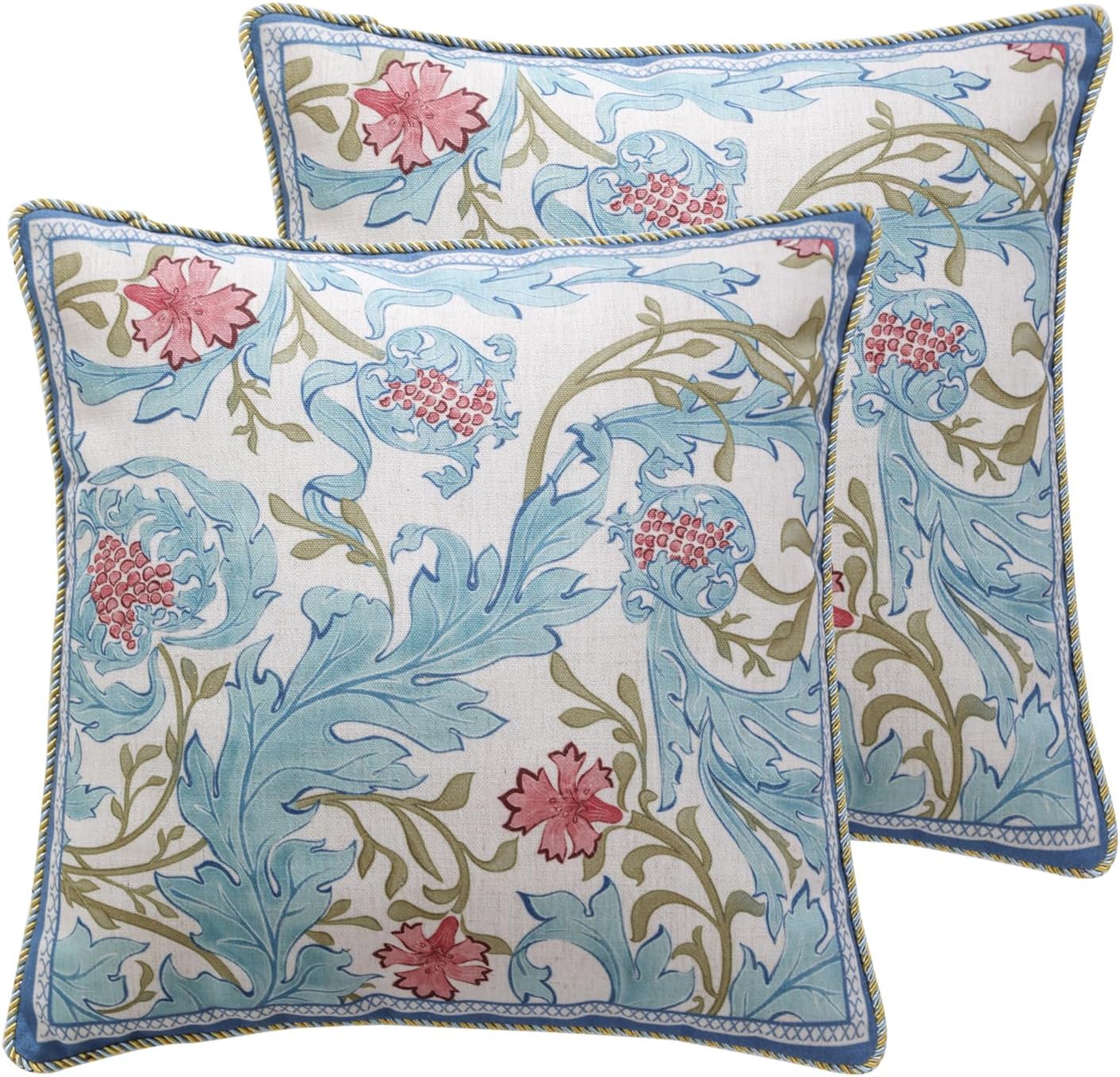 patdrea Designer Throw Pillow Covers for Couch 18"x18",Vintage French Linen Pillows Cover with Blue Floral Pattern,Fall Luxury Farmhouse Decorative Pillowcases for Bed Living Room Outdoor Set of 2