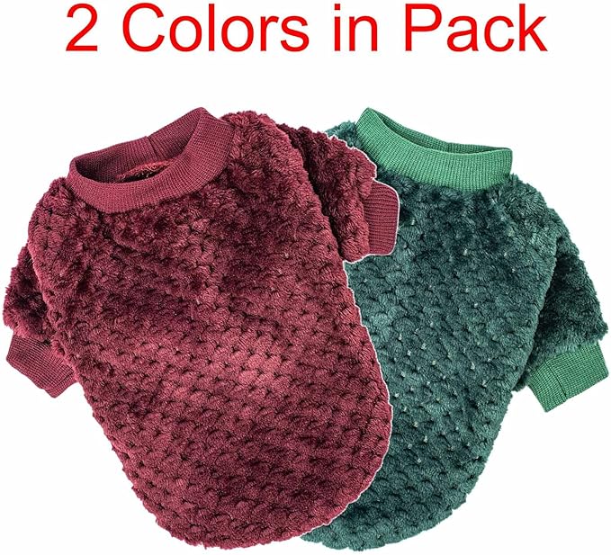 Dog Sweater, 2 Pack Dog Sweaters for Small Medium Dogs or Cat, Warm Soft Flannel Pet Clothes for Dogs Girl or Boy, Dog Shirt Coat Jacket (Medium, Dark Red+Dark Green)