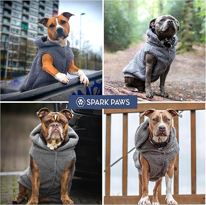 Spark Paws Teddy Dog Sweater, Sherpa Jacket Vest with Warm Fleece Lining, Winter Coat Suitable for Small Medium Large XL XXL Breeds - Grey - 2XL
